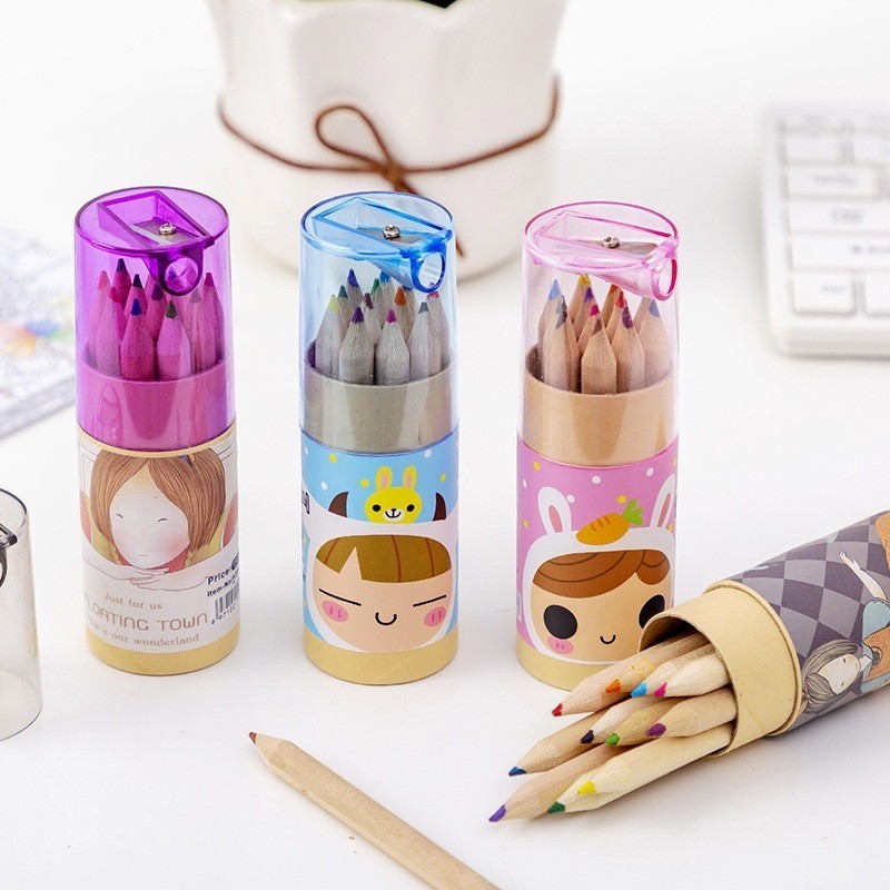 

#️⃣ HL0568 Pensil Warna 12 In 1 + Peraut Pensil Color Pencils Quality Pensil Warna Karakter Kemasan Tabung Murah Y1703