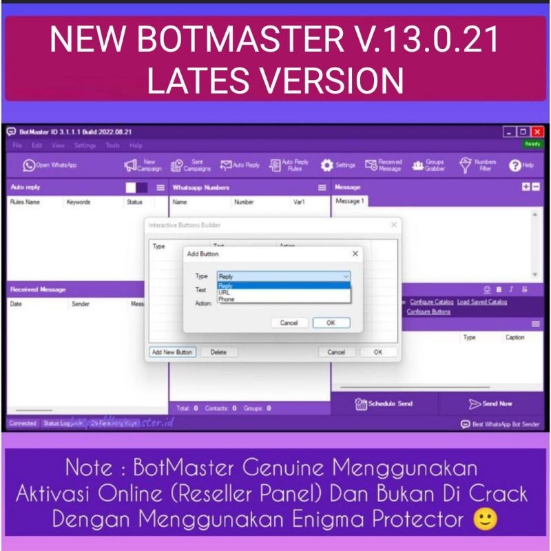 BOT MASTER V13 WA BUSINESSS SENDER | BULK WA SENDER | WHITSAPP BULK SENDER MASTER