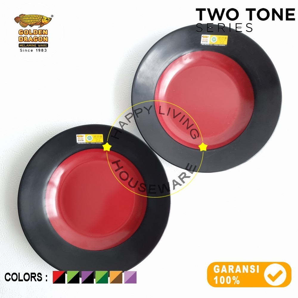 GOLDEN DRAGON Piring Dalam Lis 9in Piring Makan List 23cm Merah Hitam