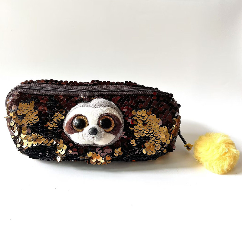 

20cm TY Flippables Sequins 8" Dangler Sloth Fashion Pencil Bag Case Big Eyes Cute Animal Doll Student School Essentials Gifts
