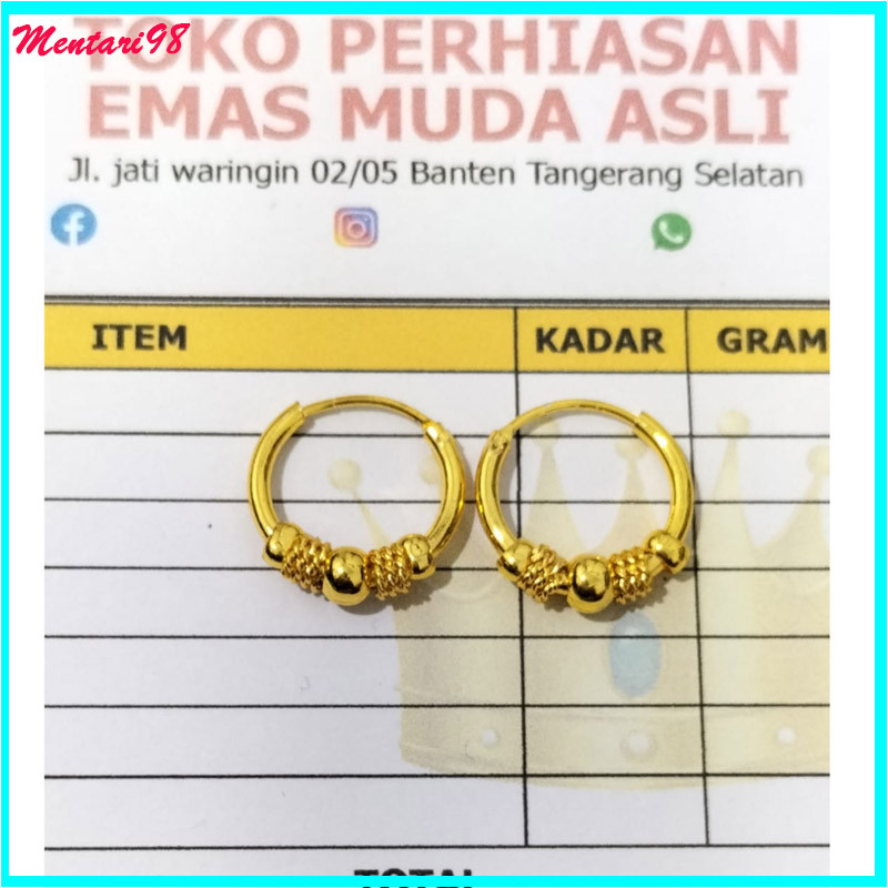 anting anak emas muda asli berat 1 grm kadar 700 dapat surat dari toko cod