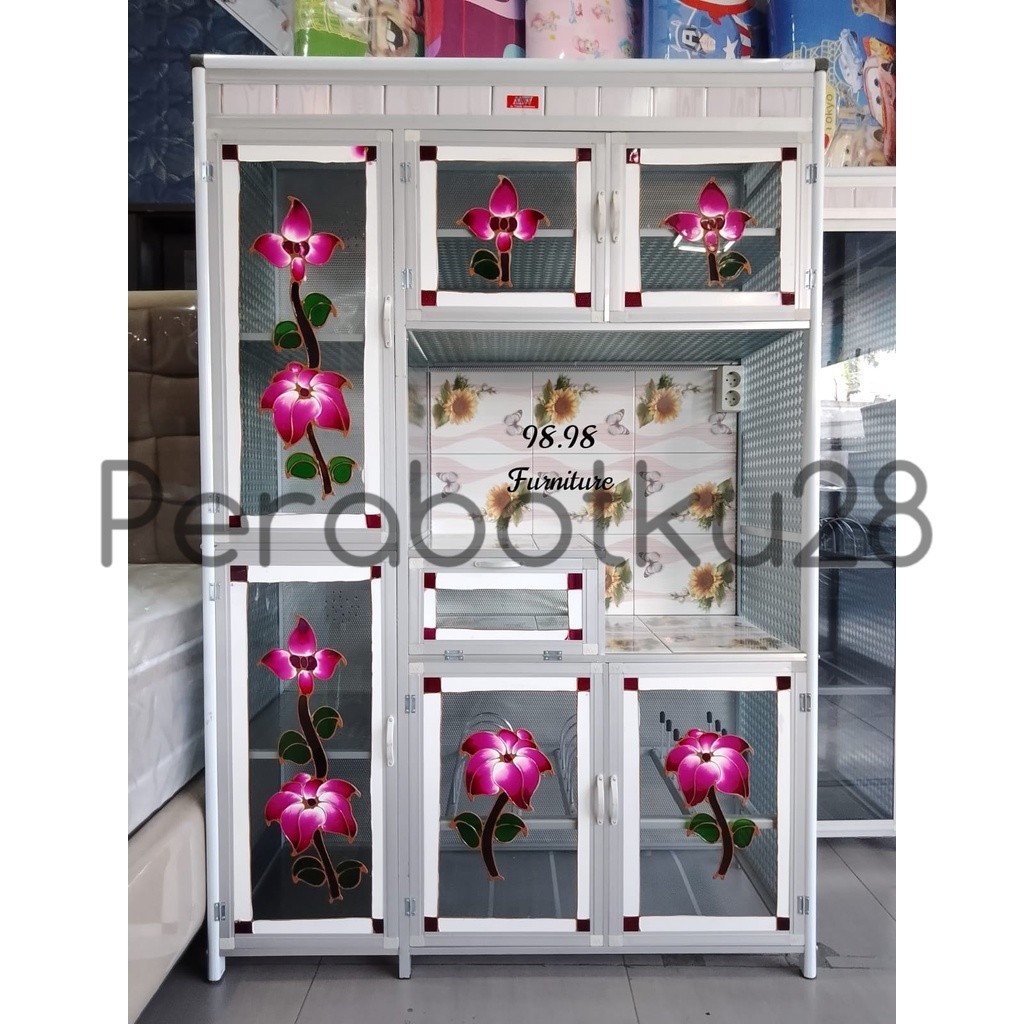 [PERABOTKU28} Rak Piring Kaca Keramik 3 Pintu - Rak Piring Aluminium 3 Pintu Medan