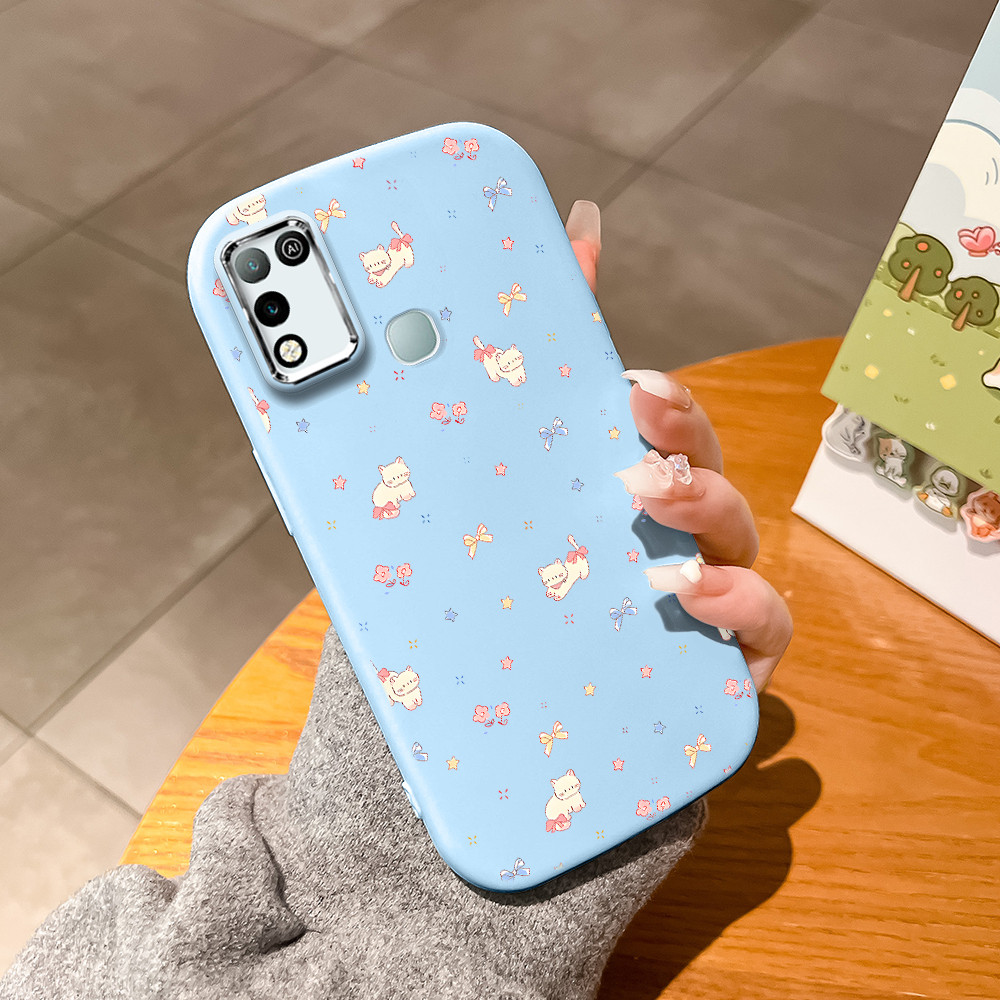 Infinix Hot 10 Play 11 Play Cat Bow Flower Pattern Silver Edge Lens  Soft Silicone Phone Case HP Sof