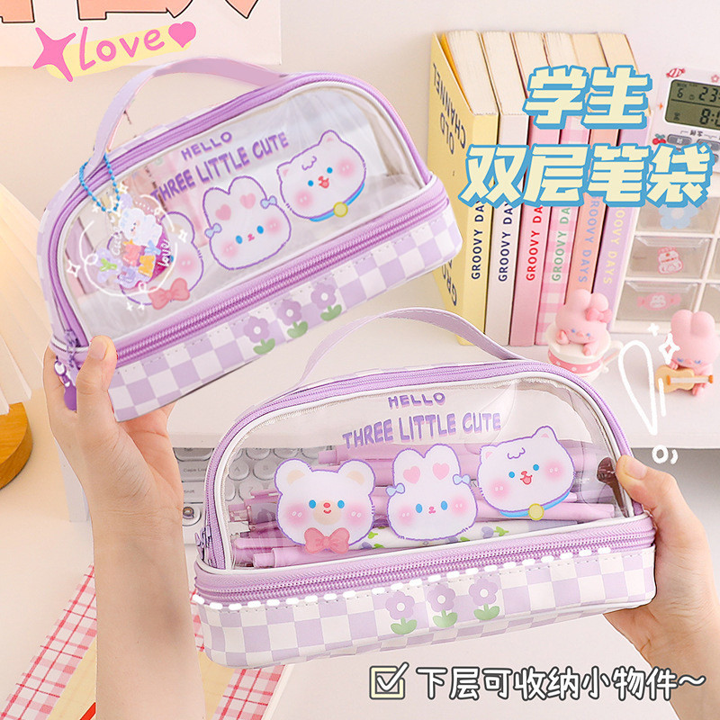 

Tempat Pena Beruang Kecil Tas Penyimpanan Tempat Pena Transparan Kartu Kapasitas Besar Kotak Alat Tulis Portabel Kartun Lucu