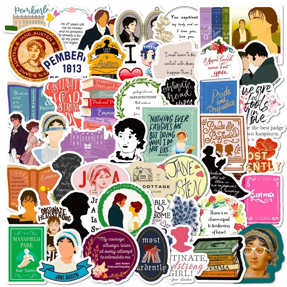 

10/50Pcs Jane Austen Art Writer Sticker Personalized Collection Decoration Clipbook Luggage Book Desk English Phrases Gift Toys