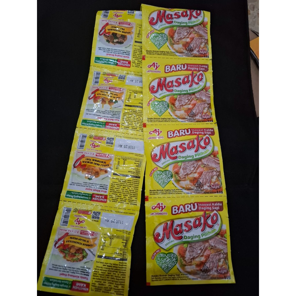 

Masako kaldu bubuk ayam dan sapi 1 renceng 8.5g isi 10 sachet