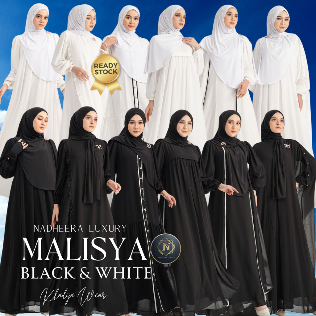 [BISA COD] MALISYA NADHEERA LUXURY Series Dress BLACK BW hitam putih melisya gamis polos MELISYA