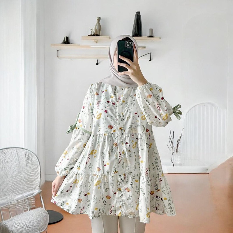 KIELO - ZFS BLOUSE OVERSIZE KIYURA MOTIF BUNGA-BUNGA / MAUDY FLORAL BLOUSE / ATASAN WANITA TERBARU /