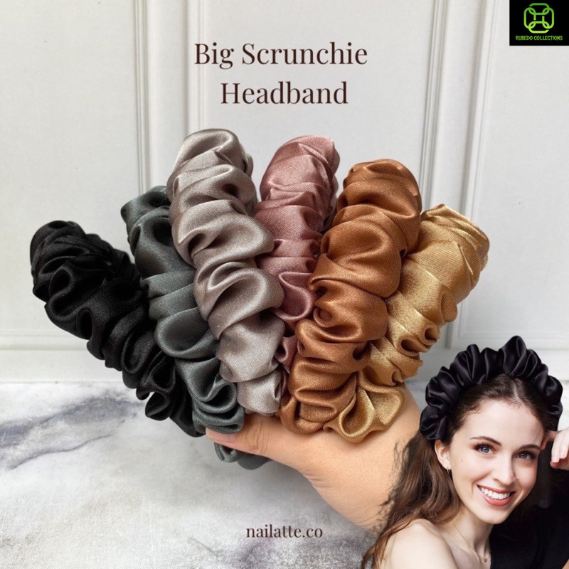 Bando scrunchie korea besar satin kain kerut lembut wanita rambut cewek terbaru premium kekinian ben