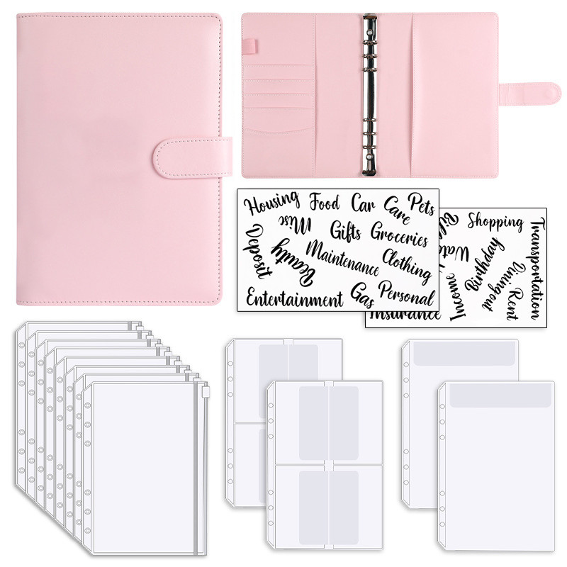 

A6 Leather Budget Binder Notebook Cash Envelopes System Set With 6 Holes Binder Pockets for Money Budget Saving Bill Organizer