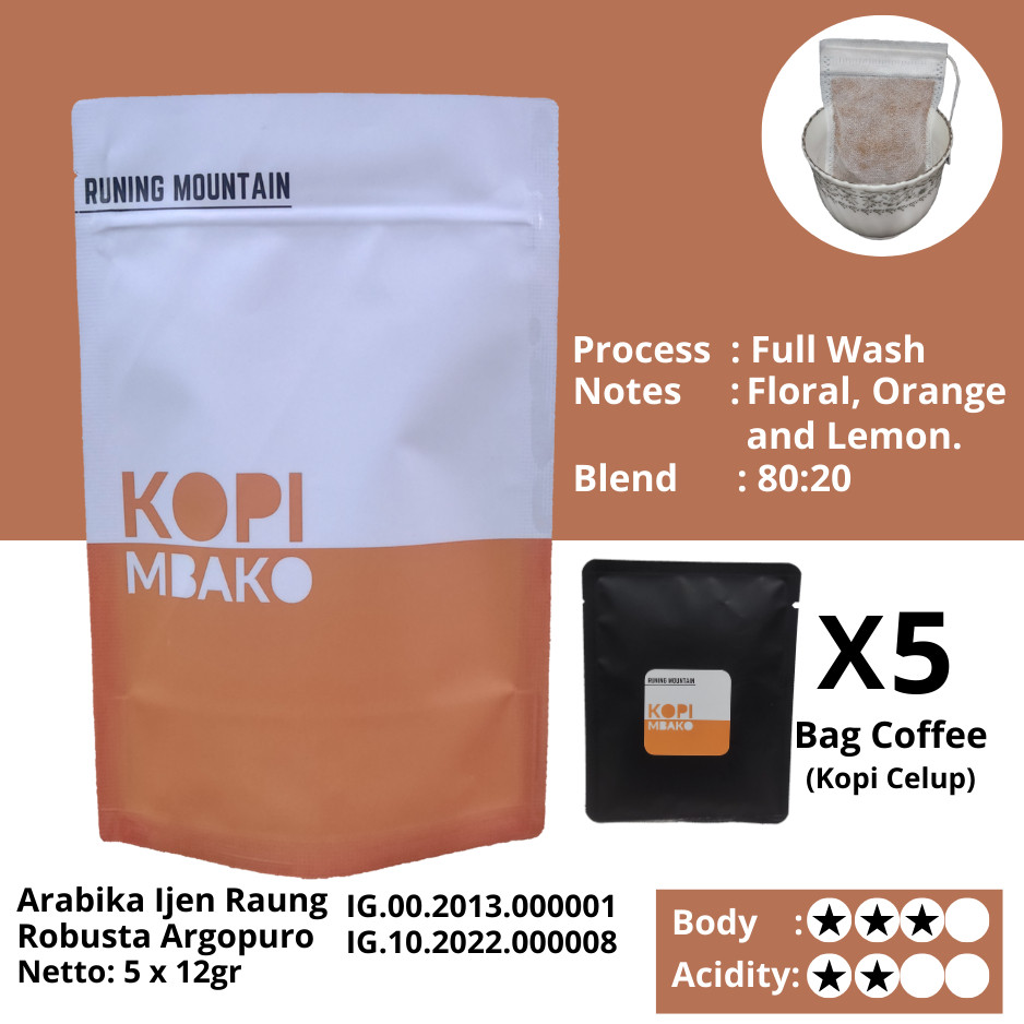

Bag Coffee (kopi celup) Blend 80:20 Running Mountain