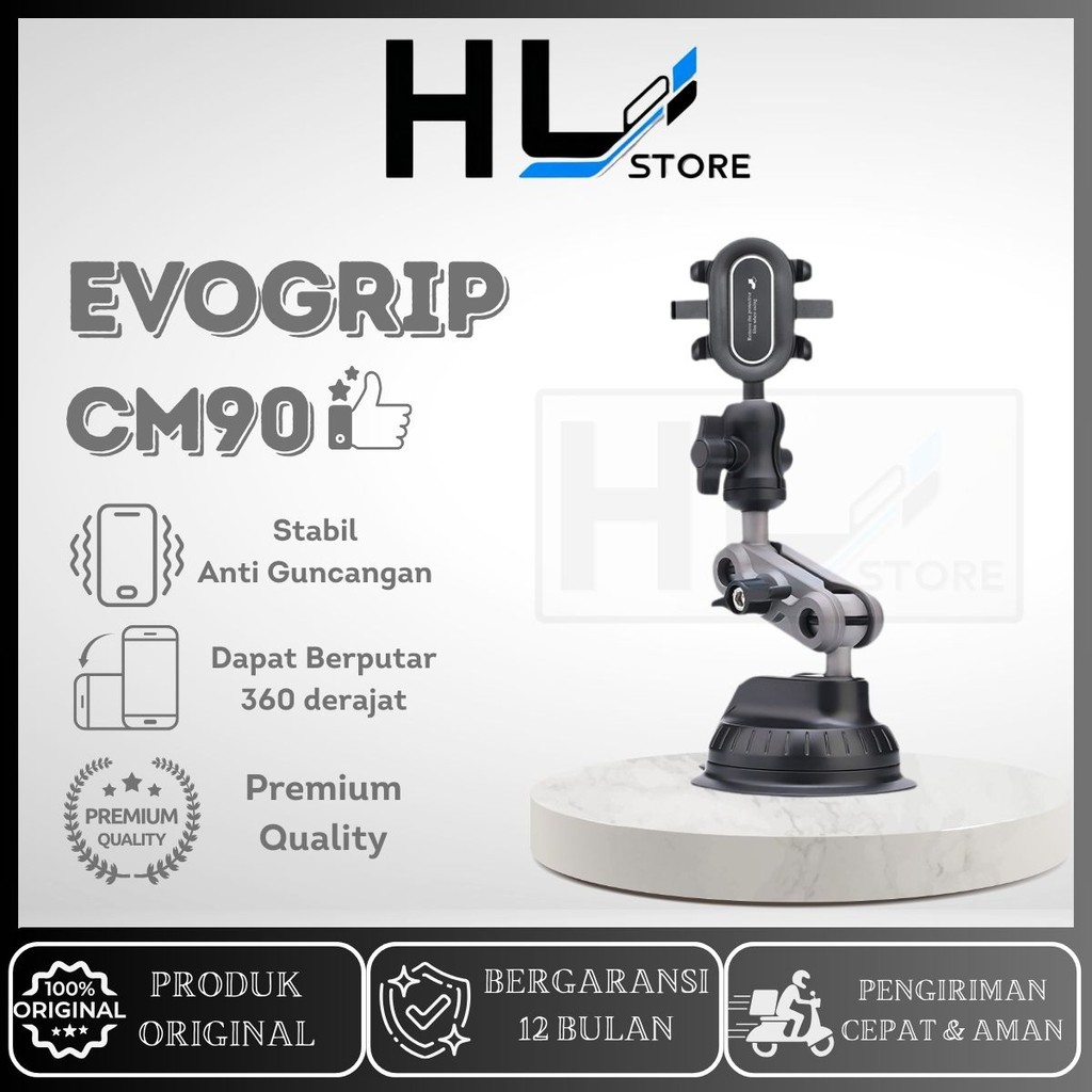 Car Holder Hp Mobil Dashboard Dan Kaca Gagang Besi Alloy Fleksibel 360 Evogrip CM90 Silicon Sucker P