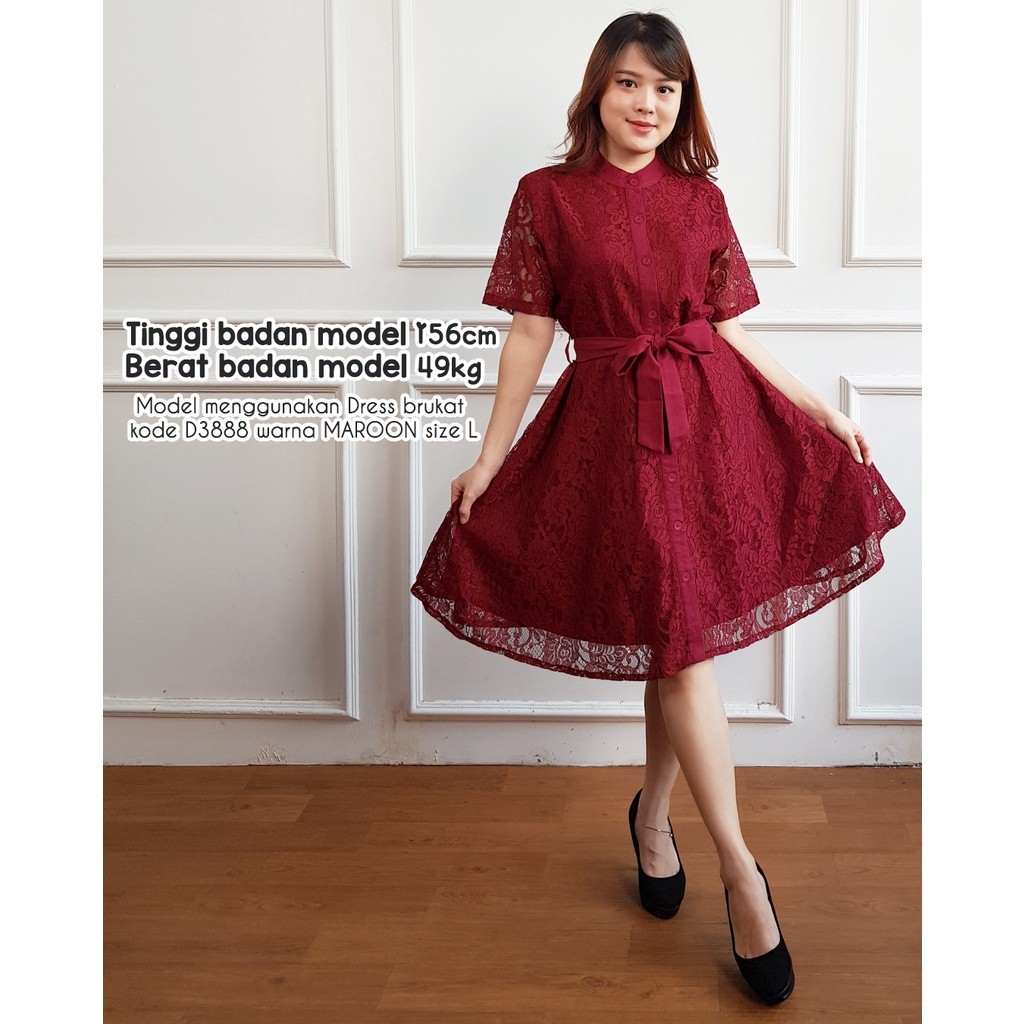 DHOLISHOP.ID D3888 Dress brokat pesta midi lengan pendek 3 size M L XL 3888