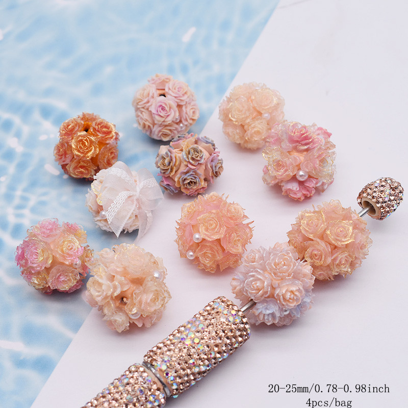 

New Design 4pcs Orange Flower Polymer Clay Beads Round Flower Beads for Jewelry Making DIY Mobile Phone Chain Bead Pen Accessory