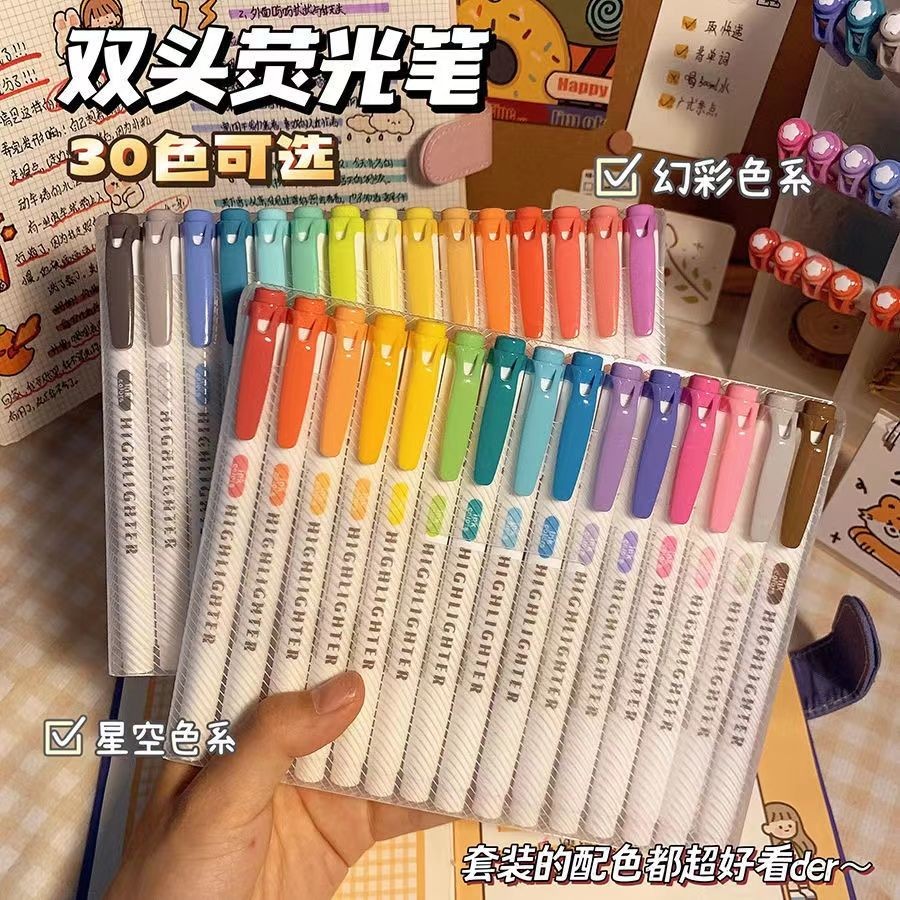 

Double Headed Color Highlighter Pen , High Visual Value Marking, Key Point Marking Note Taking Pen Non Smudging Paper Student