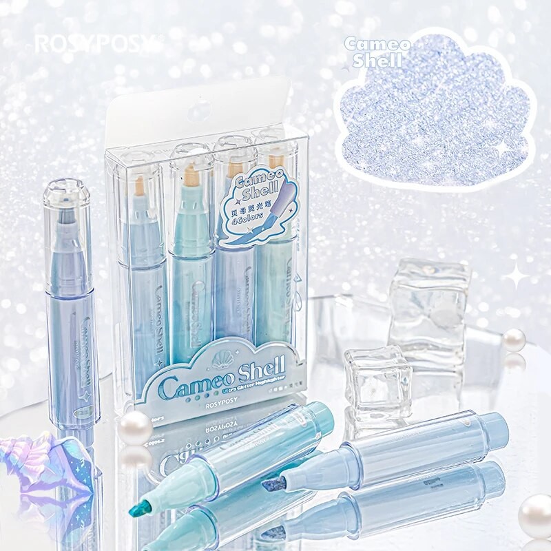 

2 Styles 4pcs/Box Sparkling Colorful Beamy Highlighters Glowing Fluorescent Pens Creative School Supplies for Students Kids