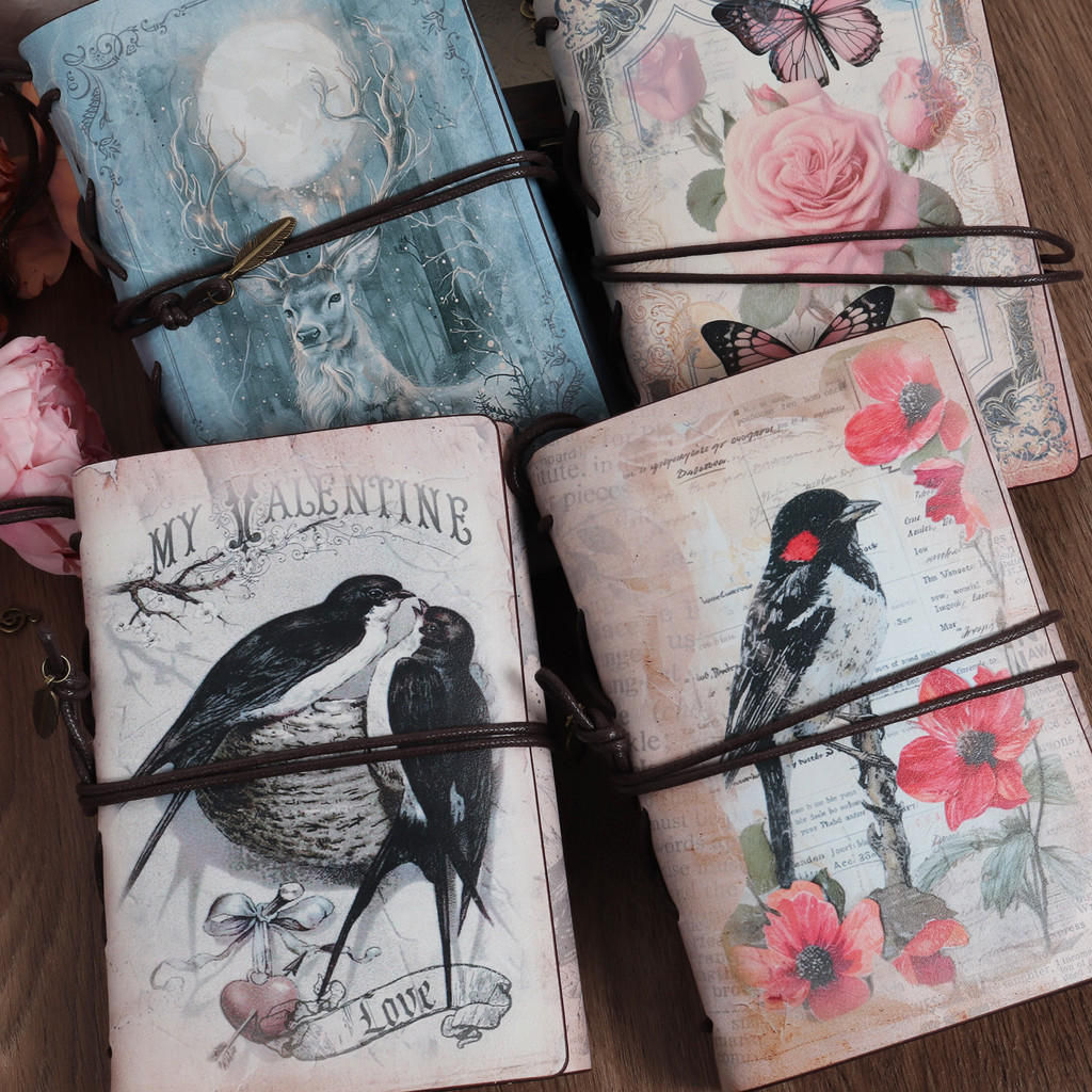 

JAIIMAN 1pc(with 2 Stickers) Vintage Bird Waterproof Cowhide Journal Storage Notebook,for Journal Supplies, Arts,Junk Journal