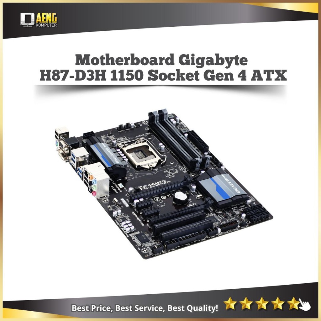 Mainboard Mobo Motherboard Pc Gaming Merk Gigabyte H87 GA- H87-D3H Socket 1150 gen 4 tipe ATX mantap