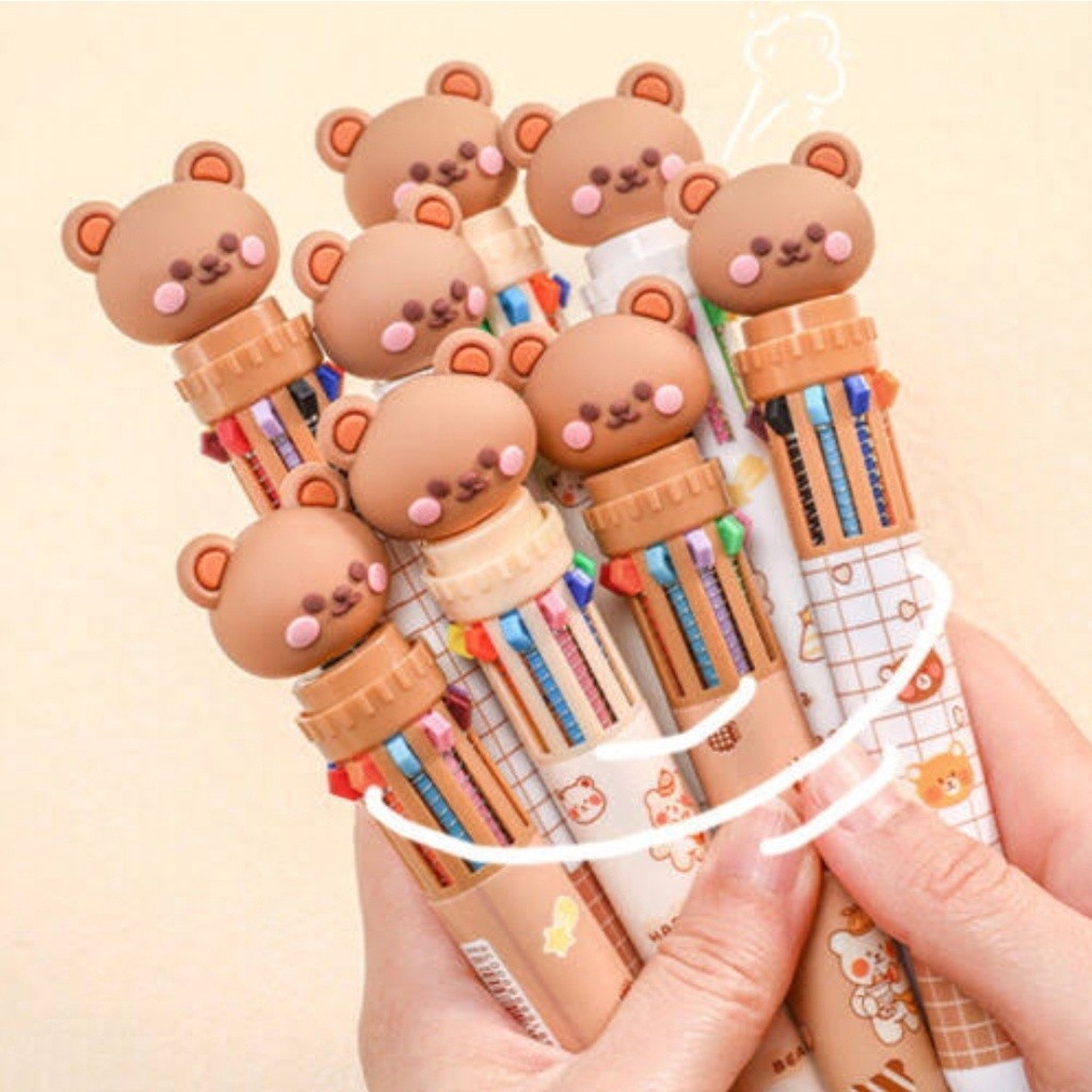 

Pulpen 10 Warna Pena Motih Beruang Pulpen Karakter Teddy Bear 996