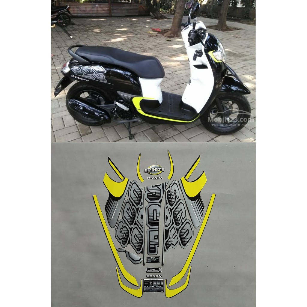 STRIPING STIKER STICKER LIS BODY MOTOR SCOOPY SPORTY 2017 HITAM PUTIH