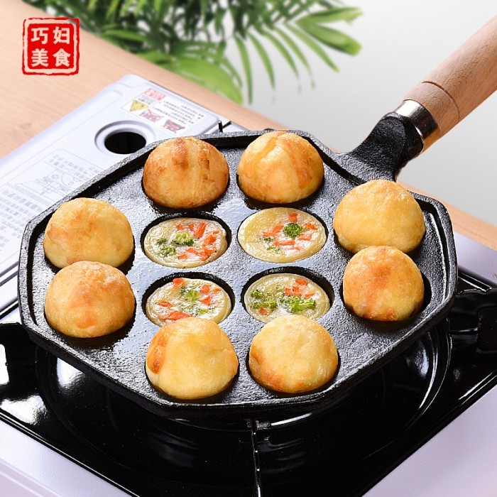 Cetakan Pan Takoyaki Pan Cast Iron, Takoyaki pan 12 lubang Anti lengke - 1 panci