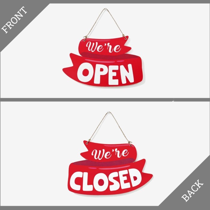 

Sign Open Close Red Ribbon / buka tutup cafe toko - Request
