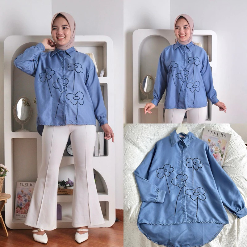 GZB Fashion Baju Wanita Trendy Kekinian / FELLA BLOUSE BORDIR Lengan Panjang / Blus Putih