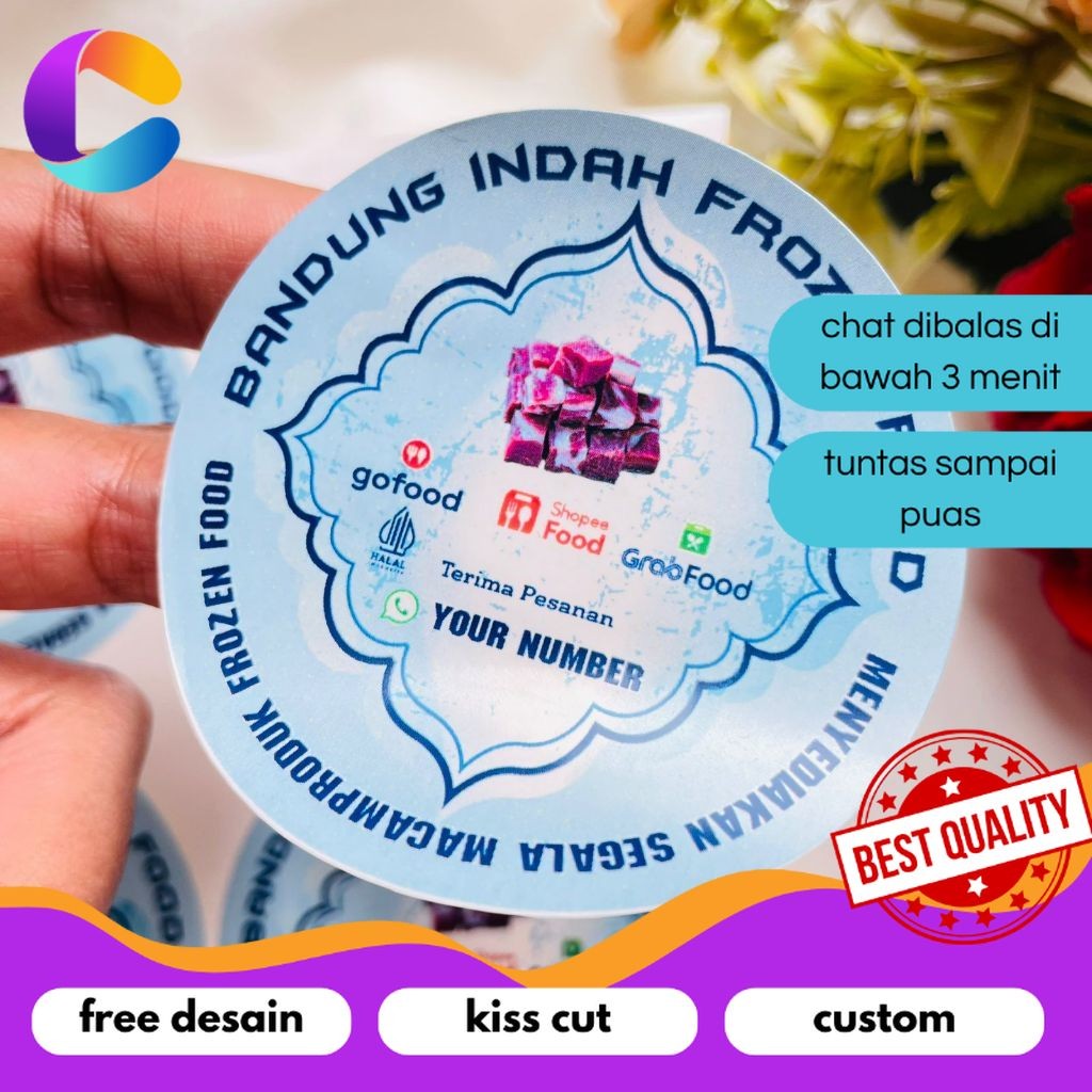 

Cetak INC 2-4 Sticker Vinyl Frozen Food Label Anti Air Makanan Beku Free Desain Custom Nama Murah