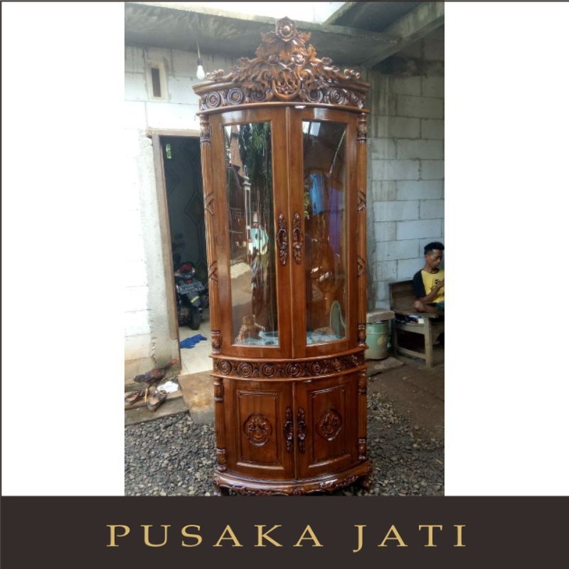 ALMARI SUDUT KAYU JATI almari sudut jati jepara / lemari hias pusaka jati jepara