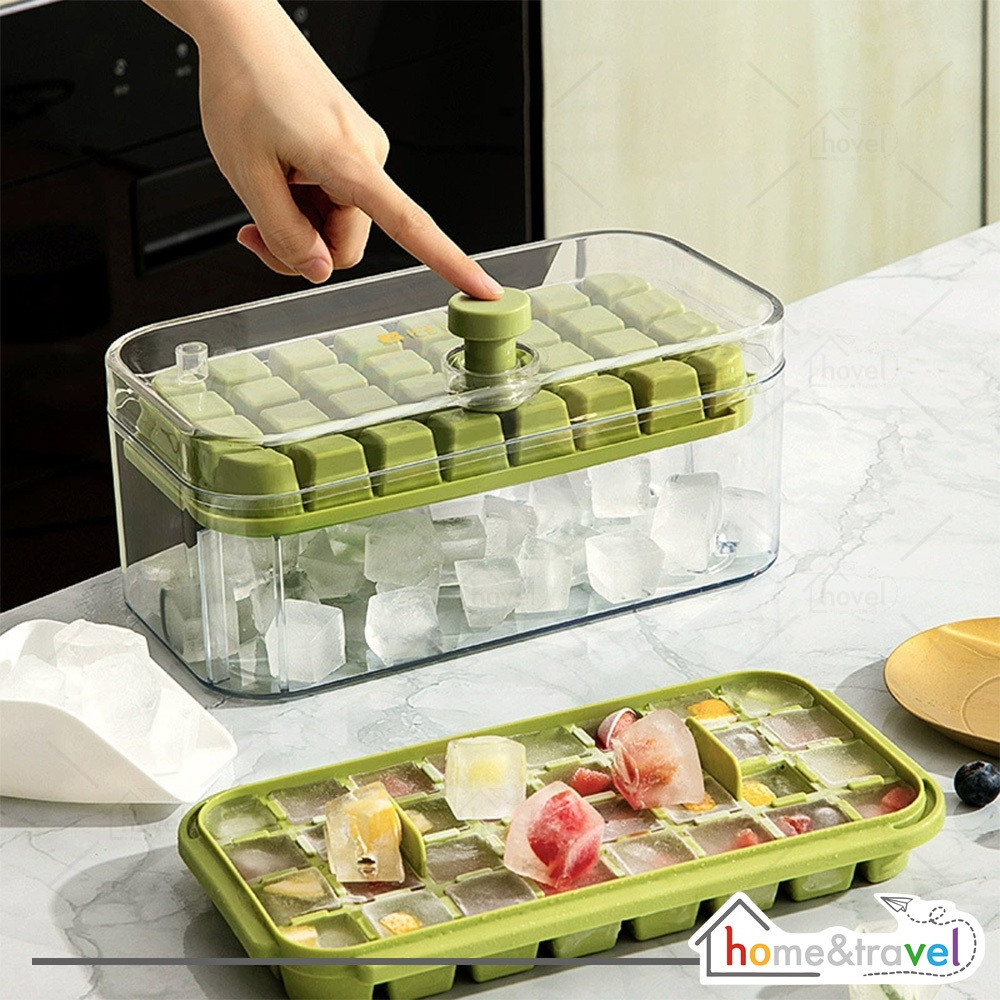HOVELSHOP Alat Cetakan Es Batu Freezer Silikon Wadah Kotak Transparan Container Push Box  Ice Cube