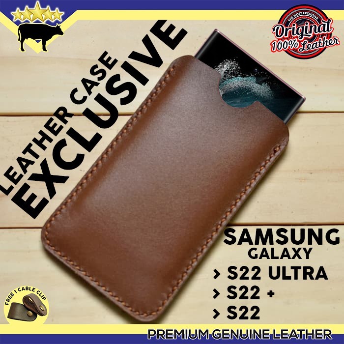 CASE SAMSUNG GALAXY S22 ULTRA, S22 + (PLUS), S22 LEATHER POUCH SLEEVE - BROWN, S22 ULTRA