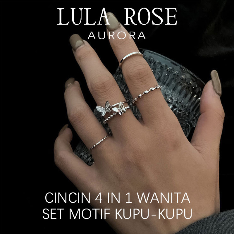 LULA ROSE Cincin 4 in 1 Wanita｜Set Cincin Kupu-Kupu Korea Bukaan Adjustable