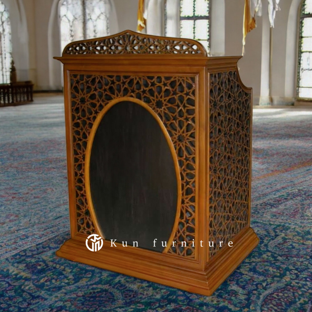 Mimbar Masjid minimalis motif ornamen mimbar masjid kayu jati