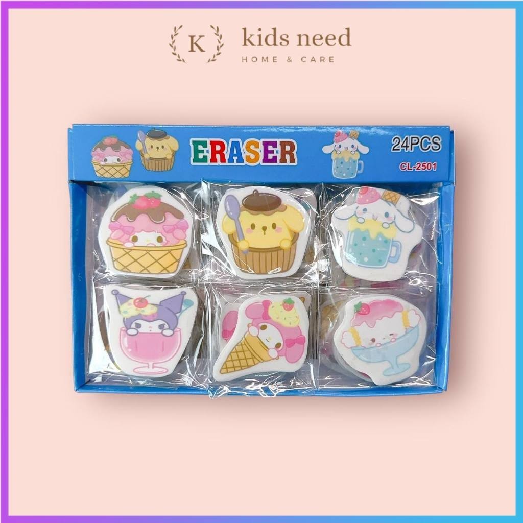 

(24pc) penghapus murah/hapusan karakter kuromi lucu / eraser pensil stip fancy/ OB Kecil Bullat
