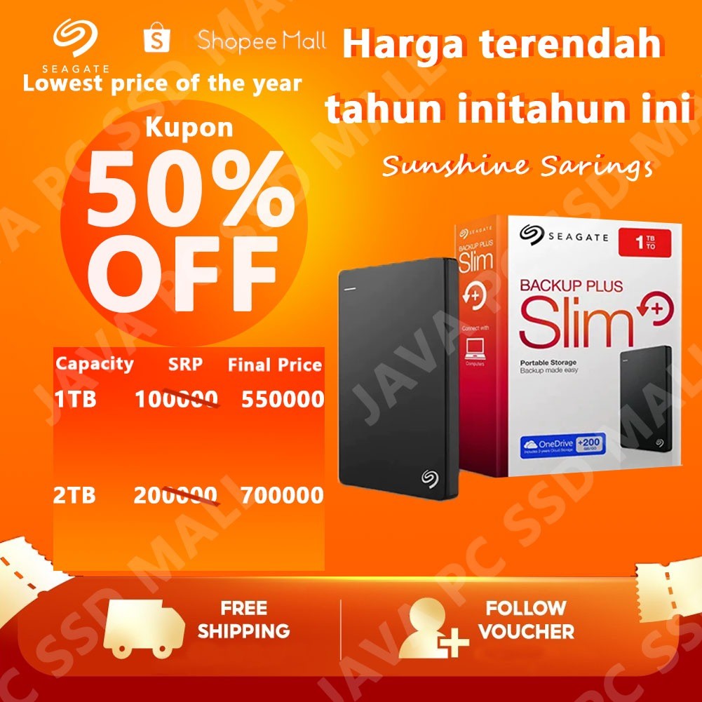 Seagate Eksternal Hard Drive One Touch 1TB/2TB USB 3.0 Slim Portable Eksternal HDD Hard Drive