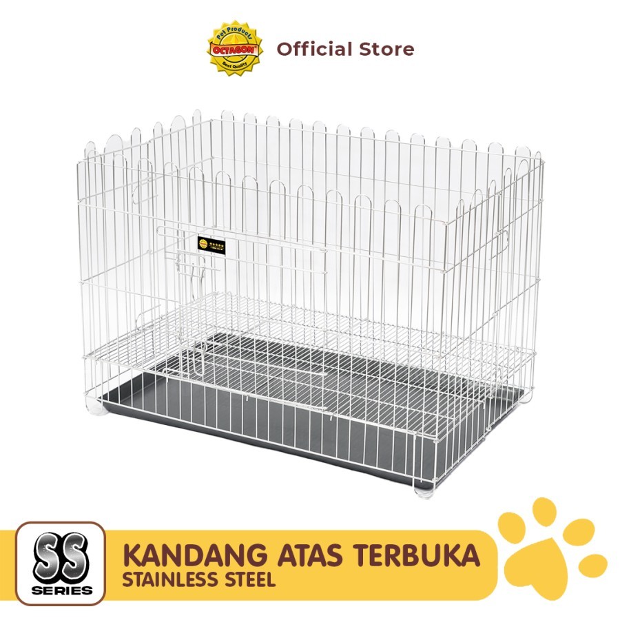 OCTAGON Kandang Lipat Terbuka Atas 1 Pintu Stainless Steel Anjing Kucing Kelinci Hewan Besi Anti Kar