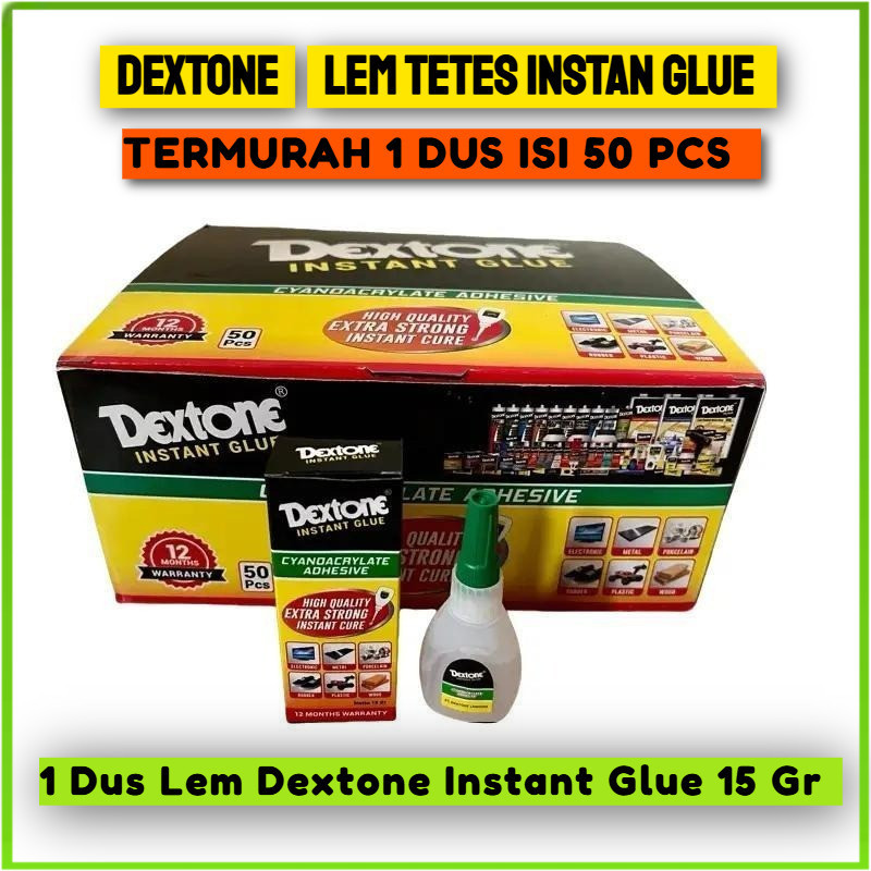 

(1Box 50Pcs) Lem Tetes Instan Glue 15 gr DEXTONE/Lem Korea/Serbaguna/Lem Plastik/Lem Super Glue