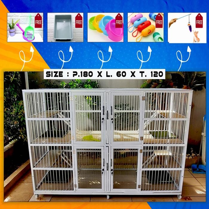 kandang kucing tingkat 4 pintu alumunium knockdown keramik kuat kokoh