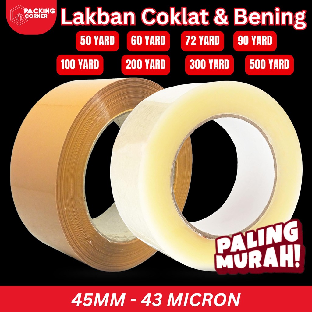 

Lakban Bening Coklat 45MM 2 Inch 50 60 72 90 100 200 300 500 Yard Plakban Isolasi 2” OPP Tape ATK