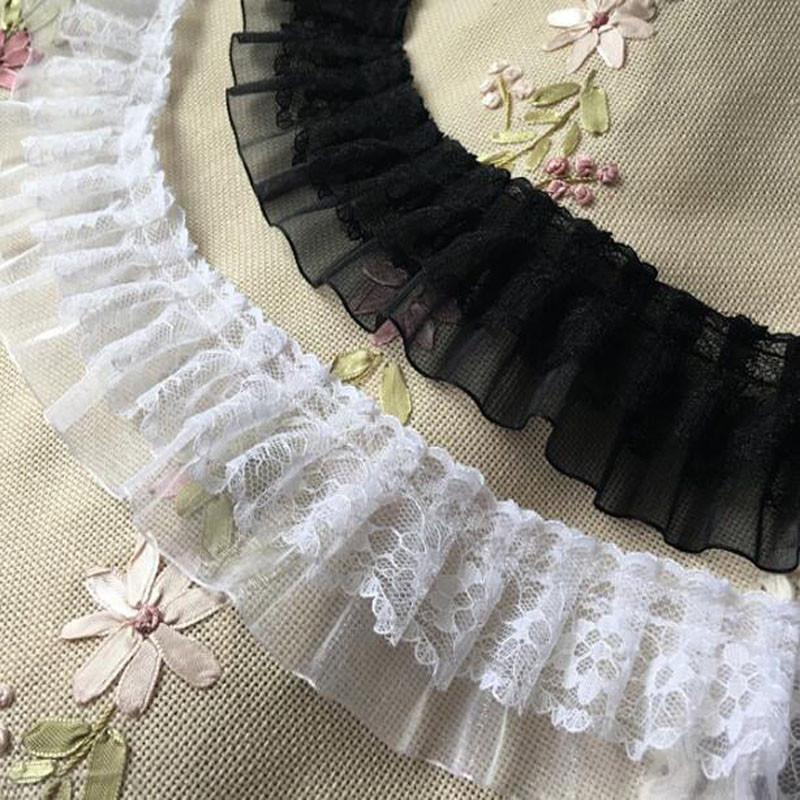 

5cm Wide Luxury Cotton Embroidery white black lace fabric DIY sewing collar ribbon applique trim Womens dresses accessories