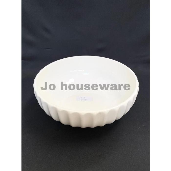 Mangkok keramik bulat besar diameter 26 cm putih polos ukir elegan79-1
