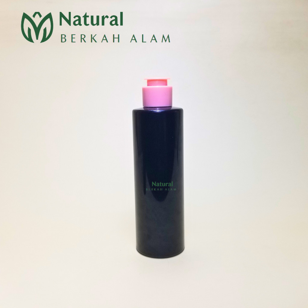 Botol 200 Ml Round Flat Hitam Tutup Fliptop / Botol Plastik / Botol Kosmetik / Botol Toner / Botol S