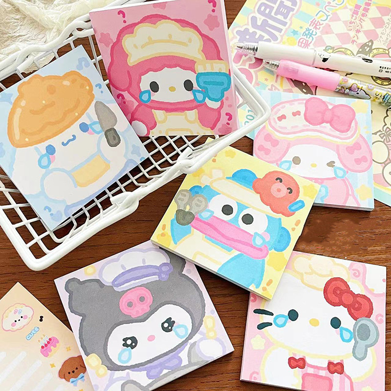 

50Pages Sanrio Hello Kitty Cinnamoroll Kuromi Small Student Notes Sticker Book Sticky Notepad Office School Supplies Notebook
