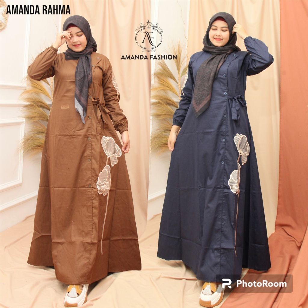 Gamis Amanda Rahma Bordir Katun Twill Premium  (Free  dan pouch, goodie bag)