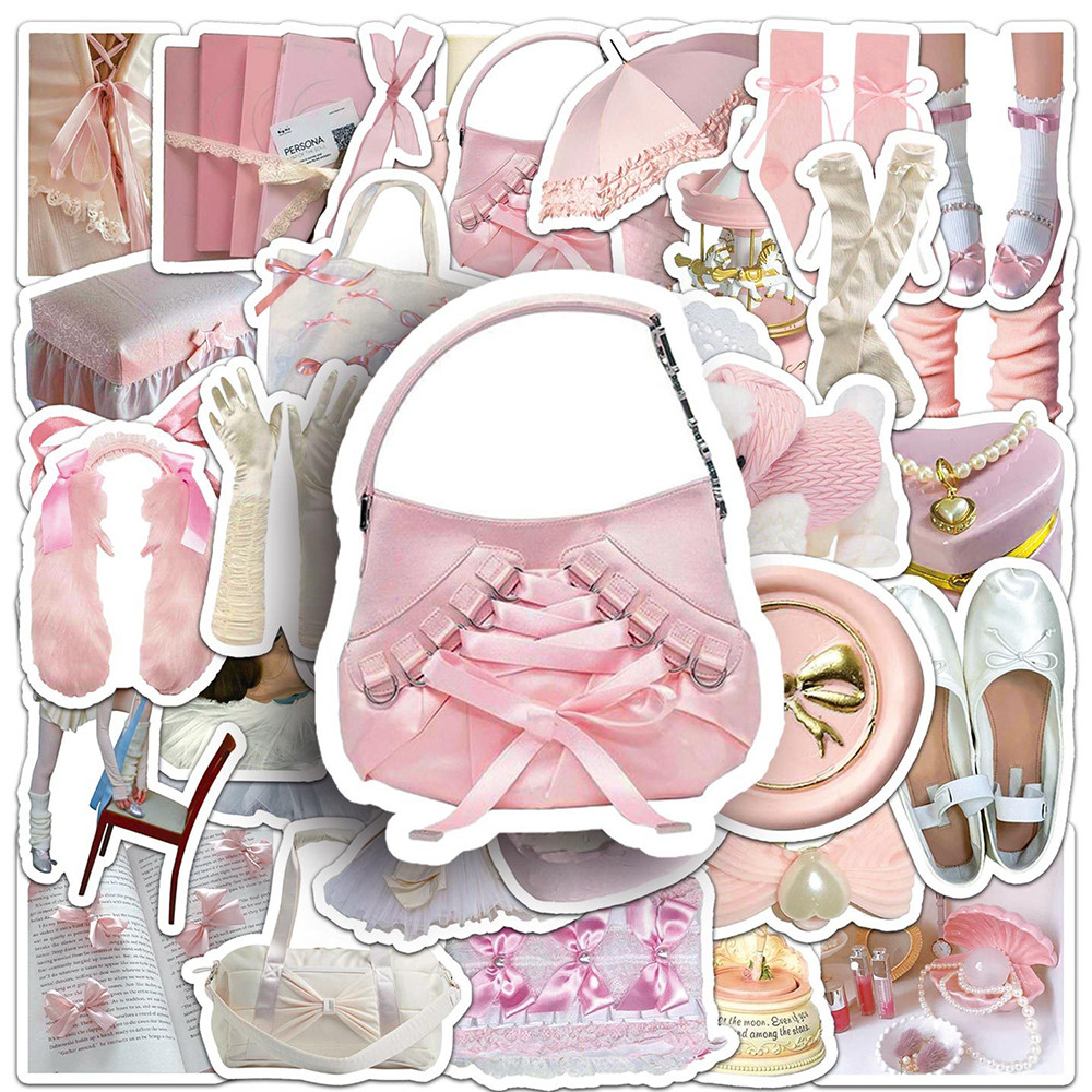 

10/30/50pcs Ins Style Pink Girl Heart Stickers Cute Ballet Style Sticker Notebook Suitcase Laptop Wall Cartoon Graffiti Decals