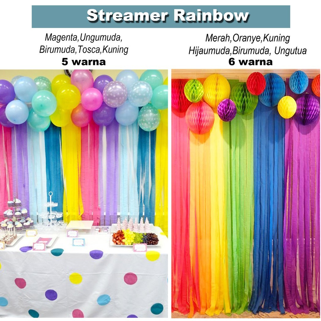 

Dekorasi Streamer Kertas Krep Rainbow