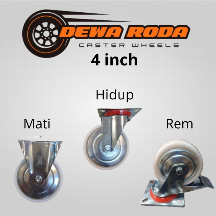 Roda Troli 4 Inch Nilon PP Putih
