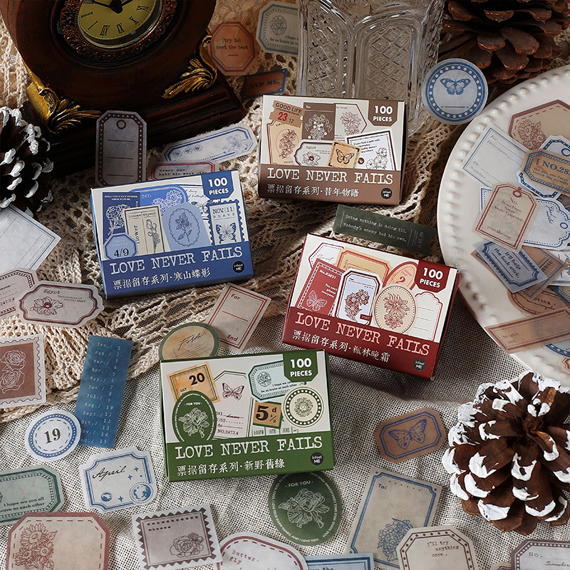 

100 pcs Vintage Ticket Stickers pack Decorative Diy Diary Album Stationery Scrapbooking accessories hand made Collage material