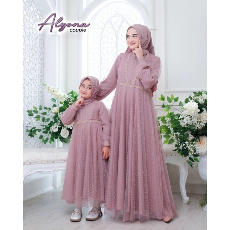 "WY.SY" - DISKON Gamis Couple Ibu dan Anak Perempuan Baju Muslim Lebaran Alyona - lilac, Anak