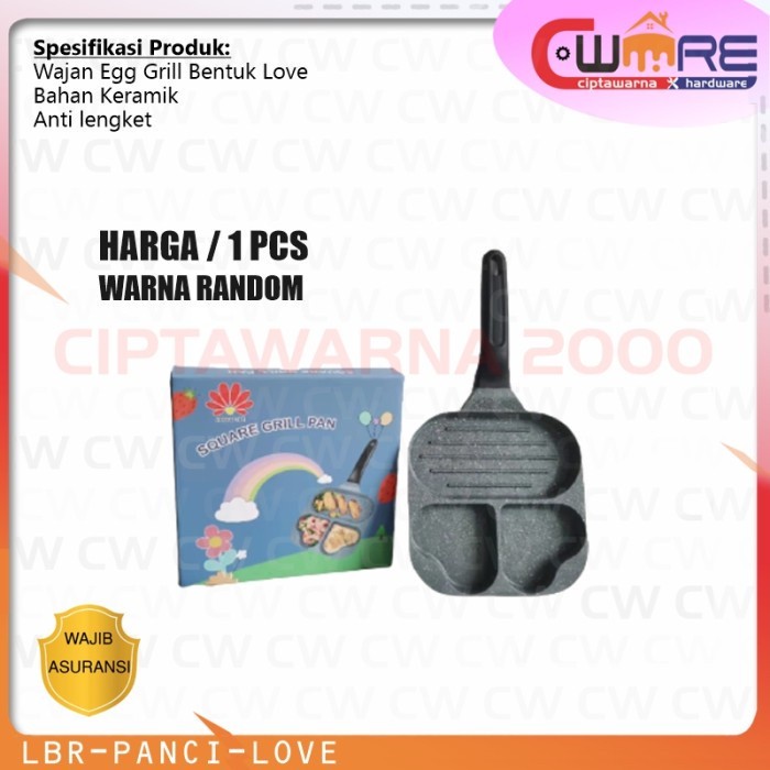 Wajan Panci Pan Panggang Pancake Telur 3 Slot Keramik Egg Grill Pan Bentuk Love - LBR CwNs CwH2